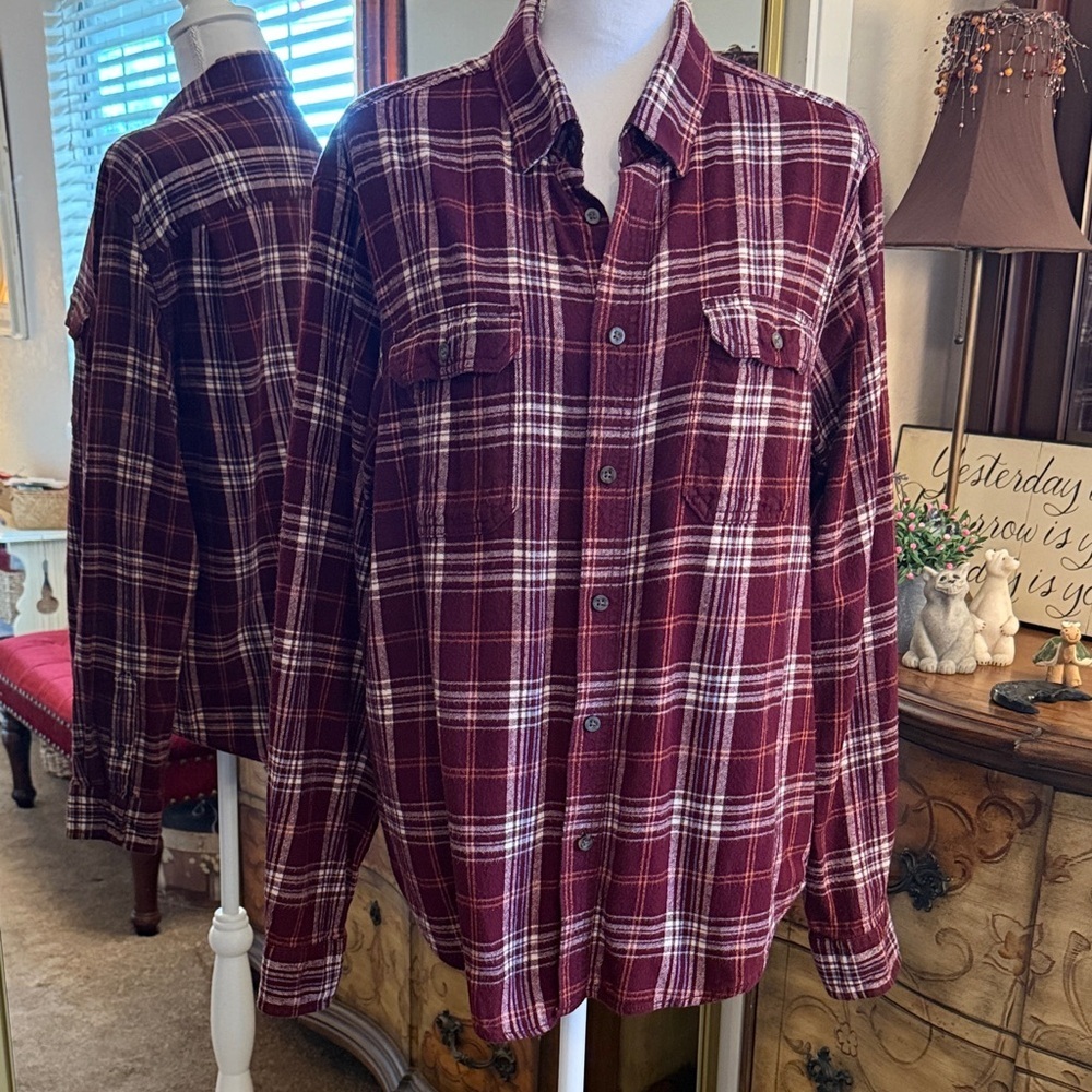 Men's Burgundy Plaid Button Up Shirt